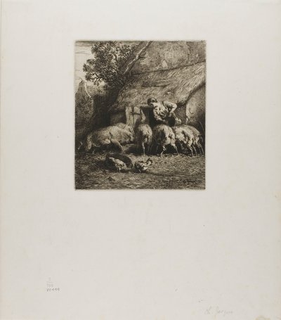 Hat disznót etető nő alkotó: Charles Emile Jacque