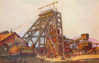 Egy johannesburgi aranybánya fejfedője (színes litográfia) alkotó: Charles Ernest Peers