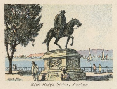 Dél-Afrika: Dick King szobra, Durban (színes litográfia) alkotó: Charles Ernest Peers