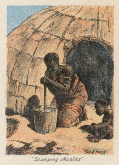 Dél-Afrika: "Stamping Mealies" (színes litográfia) alkotó: Charles Ernest Peers