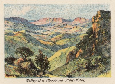 Dél-Afrika: Natal (színes litográfia): Az ezer domb völgye, Natal (színes litográfia) alkotó: Charles Ernest Peers