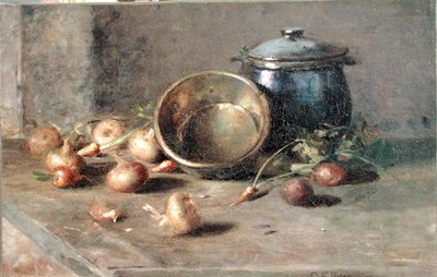 Csendélet (edény, üst és hagyma) (olaj, vászon) alkotó: Charles Ethan Porter