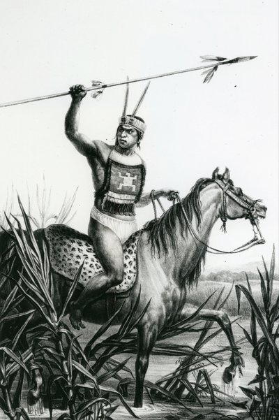A Charruák főnöke Jean Baptiste Debret "Pitoreszk és történelmi utazás Brazíliába" című művéből, 1834. alkotó: Charles Etienne Pierre Motte