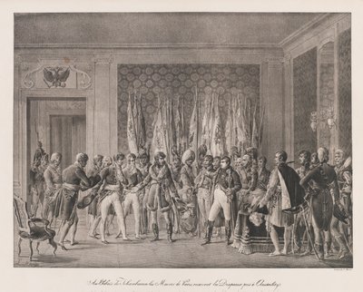 A párizsi Maires megkapta Austerlitz zászlóját, 19. század eleje (litho) alkotó: Charles Etienne Pierre Motte