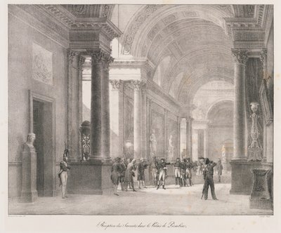 A savants fogadtatása, 19. század eleje (litho) alkotó: Charles Etienne Pierre Motte