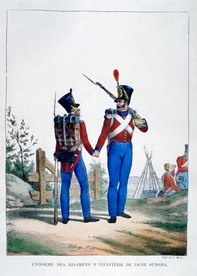 A svájci gyalogos ezred egyenruhája, Franciaország, 1823. alkotó: Charles Etienne Pierre Motte
