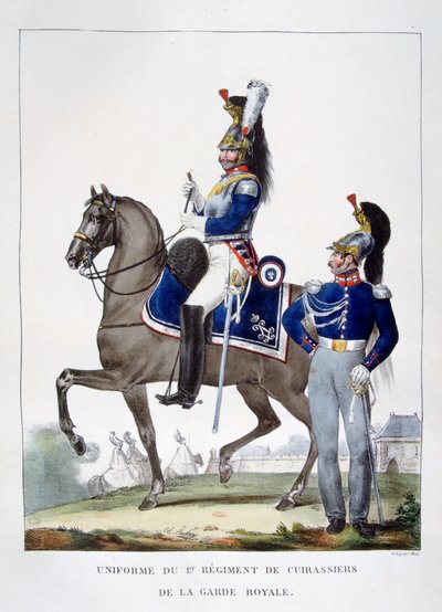 A királyi gárda 1. csaszezredének egyenruhája, Franciaország, 1823. alkotó: Charles Etienne Pierre Motte