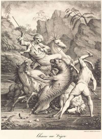 Tigrisvadászat alkotó: Charles Etienne Pierre Motte after Auguste Jacques Regnier