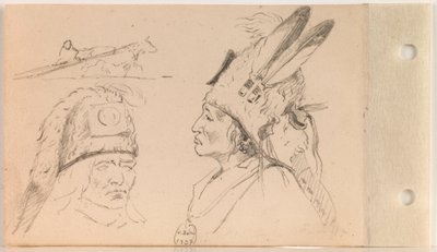 Tanulmányok Palaneapape-ról (Struck-by-Ree vagy Struck-by-Arikara) és egy Travois kutyáról (21. levél verso) alkotó: Charles Ferdinand Wimar