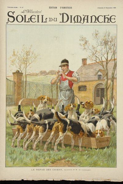Etetési vadászkutyák, a „Soleil du Dimanche” címlapjáról, 1900. november 25. alkotó: Charles Fernand de Condamy