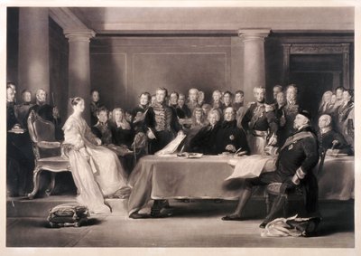 Viktória királynő az 1846-os trónra lépése alkalmával a tanácsban elnökölt alkotó: Charles Fox