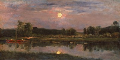 Holdfényes folyó táj, 1855 körül (olaj a fedélzeten) alkotó: Charles Francois Daubigny