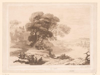 Táj pásztorokkal és szarvasmarhákkal a folyó szélén alkotó: Charles Francois Daubigny