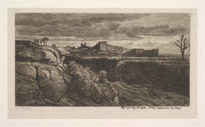 Crèmieux Isère kastélyának romjai, 1850. alkotó: Charles Francois Daubigny