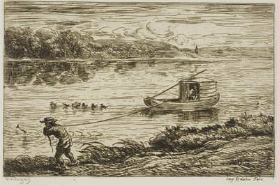 Hajós fiú a kötélen húzza a kötelet (húzza a kötelet) alkotó: Charles Francois Daubigny