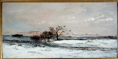 Havas táj a lenyugvó napon. Charles Francois Daubigny (1817-1878) festménye alkotó: Charles Francois Daubigny