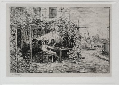 A hajókirándulás: Ebéd a fedélzetre lépés előtt Asnières-ben, 1861. alkotó: Charles Francois Daubigny