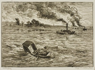 The Steamboats (Steamy Harbor) alkotó: Charles Francois Daubigny