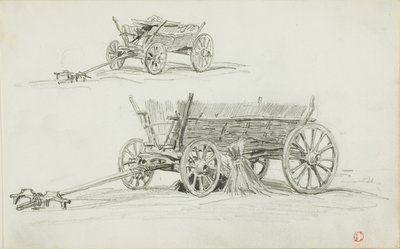 Két vázlat egy ökör szekérről alkotó: Charles Francois Daubigny