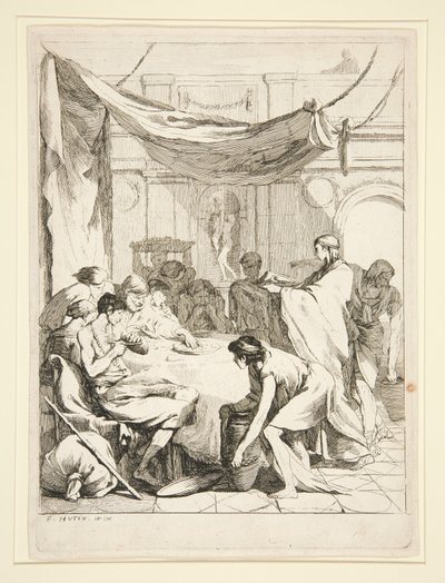 Éhezők etetése, a Sept Oeuvres de Misericorde sorozatból alkotó: Charles Francois Hutin