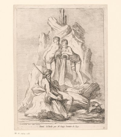 Szökőkút két nimfával és egy folyóistennel Szökőkutak (sorozat címe) Fontaines (sorozat címe) alkotó: Charles Francois Hutin