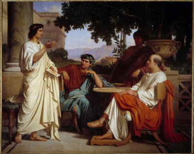 Vergilius, Horatius és Varius Mecenében Charles Francois Jalabert (1819-1901) festménye 1846 Nimes, musee des Beaux Arts – Vergilius, Horatius és Varius Mecene otthonában. Charles Francois Jalabert (1819-1901) festménye 1846. Szépművészeti Múzeum, Nimes, F alkotó: Charles François Jalabert