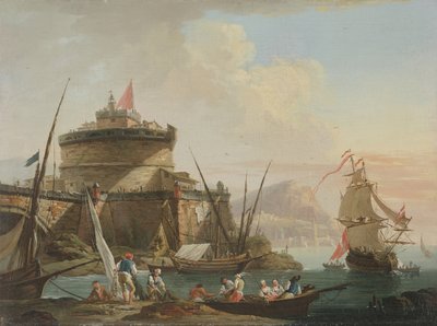Kikötői jelenet naplementekor alkotó: Charles Francois Lacroix de Marseille