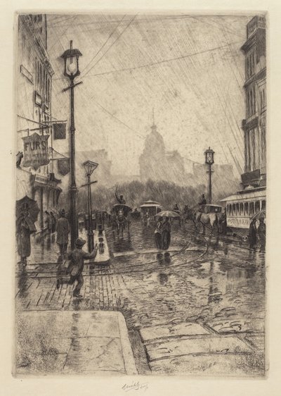 Rainy Day, Broadway, valószínűleg 1890. alkotó: Charles Frederick William Mielatz