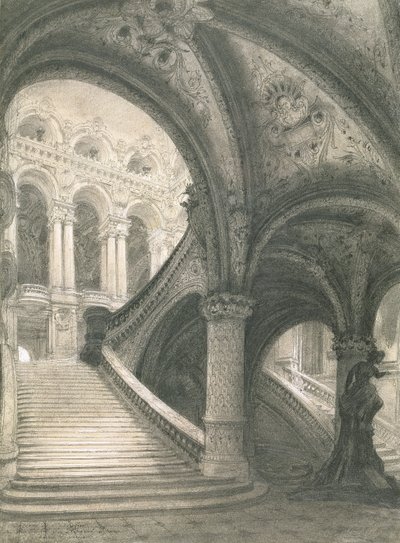 A párizsi Operaház lépcsőháza (ceruza és kréta, papír) alkotó: Charles Garnier