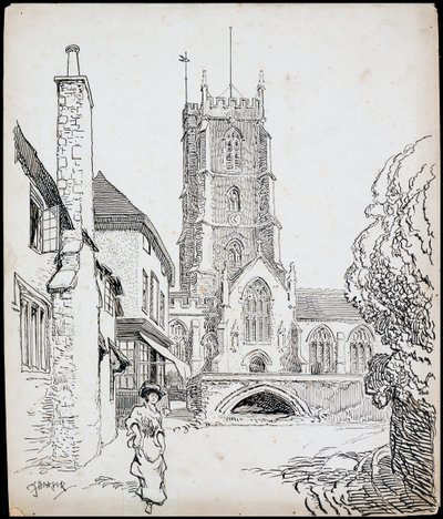 Kilátás a Szent György-templom déli oldaláról, Dunster, Somerset alkotó: Charles George Harper