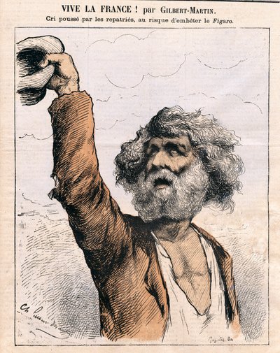 A „Le Don Quijote” borítója, Szatirikus színekben: Éljen Franciaország – Amnesztia, hazafiság – Illusztráció: Charles Gilbert-Martin (1839-1905) alkotó: Charles Gilbert Martin