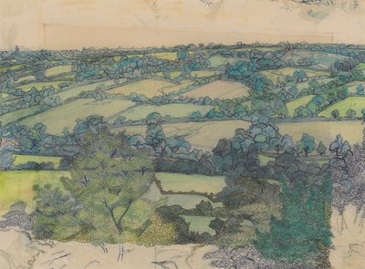 Applehayes, 1912 körül (ceruza, zsírkréta, toll és kék tinta papíron) alkotó: Charles Ginner