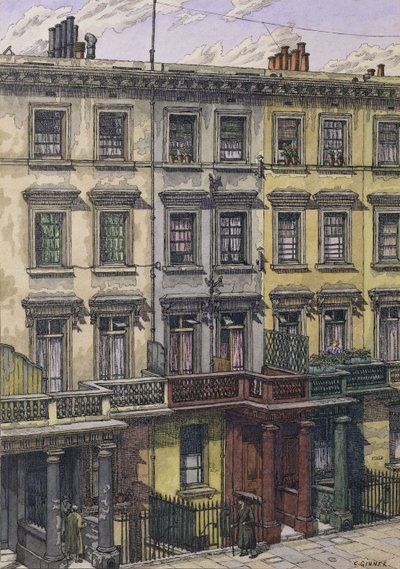 London Terrace (akvarell, toll és tinta papíron) alkotó: Charles Ginner
