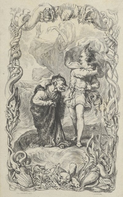 Illusztráció a viharhoz: Caliban, Ferdinand és Ariel, 1836. alkotó: Charles Gray