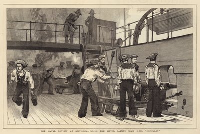 A Spithead-i haditengerészeti szemle, a HMS Hercules királyi üdvözletével alkotó: Charles Green