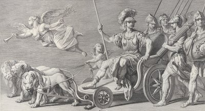 Mars egy szekéren, amelyet három oroszlán húzott, 1749. alkotó: Charles Grignion