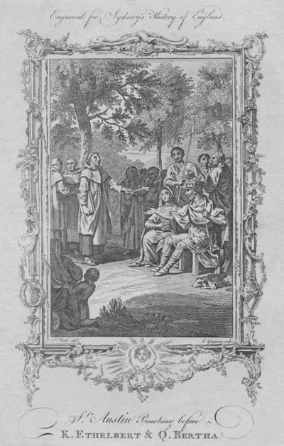Szent Ágoston prédikáció Ethelbert király és Bertha királyné előtt, 1773. alkotó: Charles Grignion