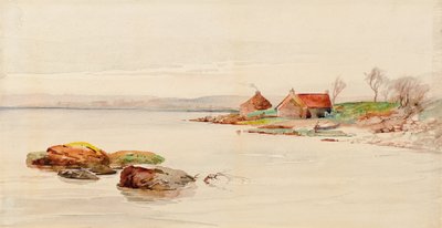 Tengerparti jelenet házikókkal (akvarell) alkotó: Charles Gustav Louis Phillips
