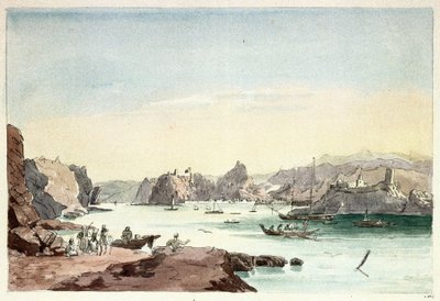 Muscat patak (Omán). Charles Hamilton Smith alezredes (1776-1859) festménye. alkotó: Charles Hamilton Smith