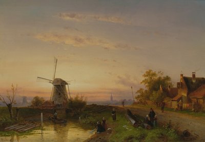 Szélmalom naplementében alkotó: Charles Henri Joseph Leickert