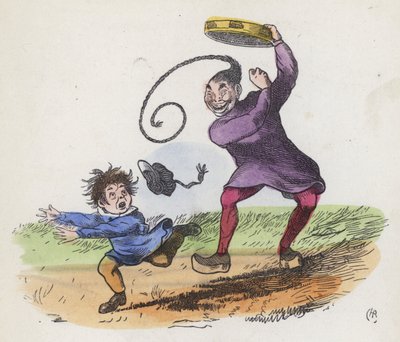 Fiú megijedt egy tamburán játszó kínaitól (színes metszet) alkotó: Charles Henry (after) Bennett