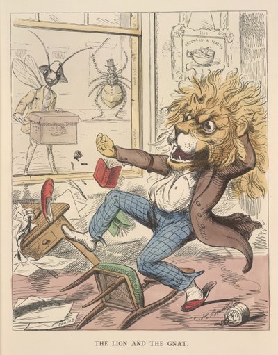 Az oroszlán és a szúnyog, illusztráció az Aesopus és mások meséiből alkotó: Charles Henry (after) Bennett