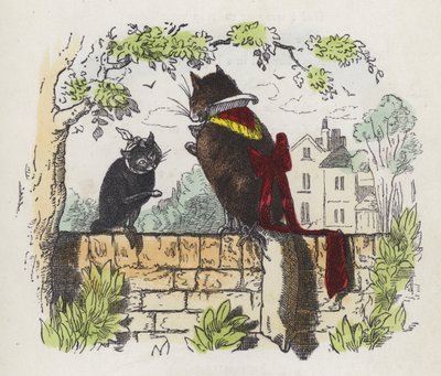 Két macska a kert falán (színes metszet) alkotó: Charles Henry (after) Bennett
