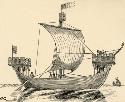 I. Edward korabeli hajó a doveri pecsét alapján, 1284, 1931 alkotó: Charles Henry Bourne Quennell