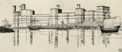 A Caernarvon-kastély külseje, Észak-Wales, 1931 alkotó: Charles Henry Bourne Quennell