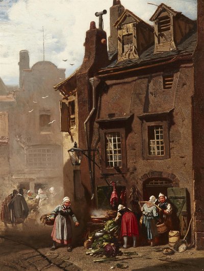 Német: Markttreiben in einer mittelalterlichen Stadt Piaci nap egy középkori városban alkotó: Charles Hoguet