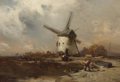 Tájkép szélmalommal és dekoratív figurákkal alkotó: Charles Hoguet