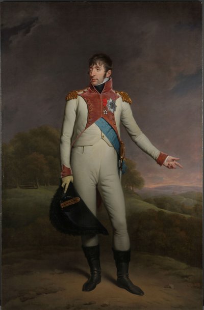 Lajos Napóleon, Hollandia királyának portréja Louis Napóleon (1778-1846), Hollandia királya 1806-tól 1810-ig, a gyalogos életőrök egyenruhájában, a Holland Unió Királyi Rendjének Nagykeresztjével és az L Tiszti Keresztjével díszítve. alkotó: Charles Howard Hodges