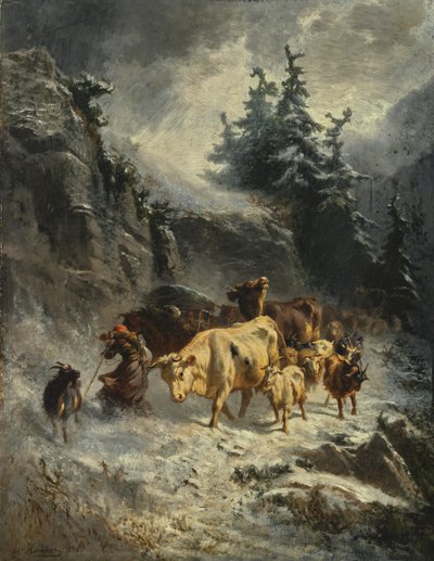 Francia: Troupeau dans une tempête de neige Csorda hóviharban alkotó: Charles Humbert