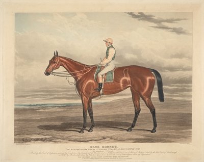 Lóverseny: Blue Bonnet. Az 1842-es doncasteri nagy St. Leger Stakes győztese alkotó: Charles Hunt
